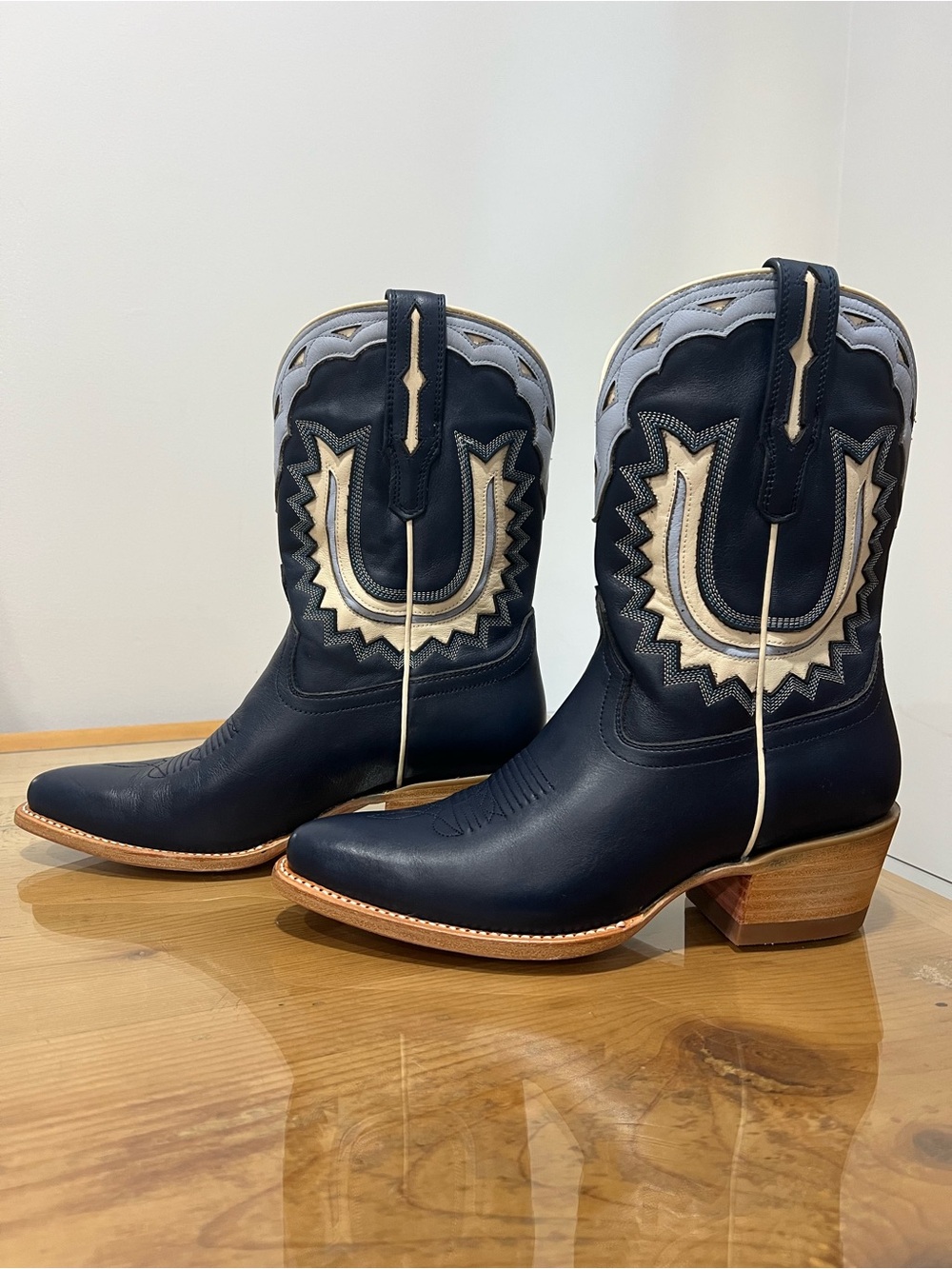 Tecovas Jolene Atlantic Blue Western Leather Boots US 8.5